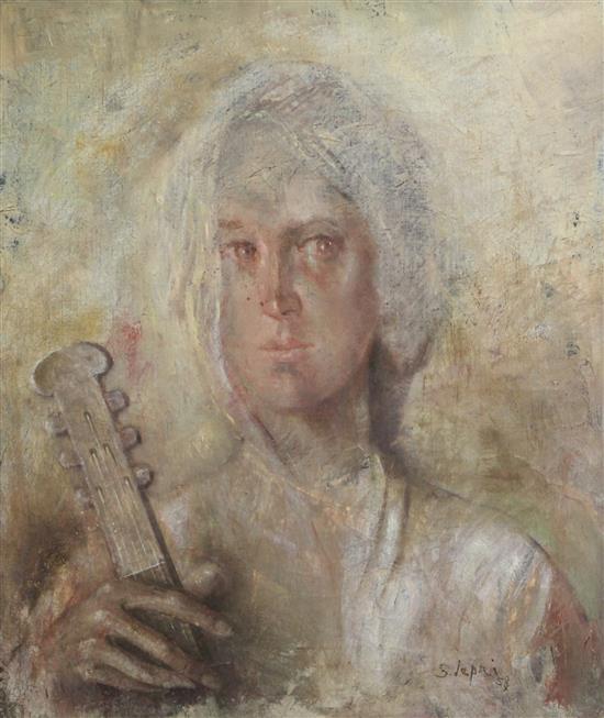 § Stanislas Lepri (Italian, 1905-1980) Joueuse de Guitare 21.5 x 18in.